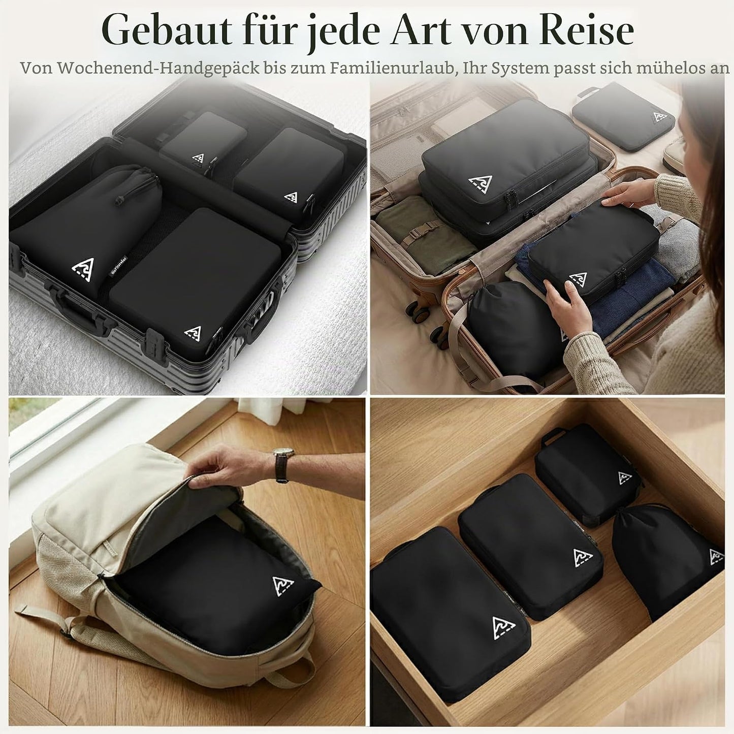 Kompressions-Verpackungswürfel-Set, Schwarz, 4 Stück 4-piece