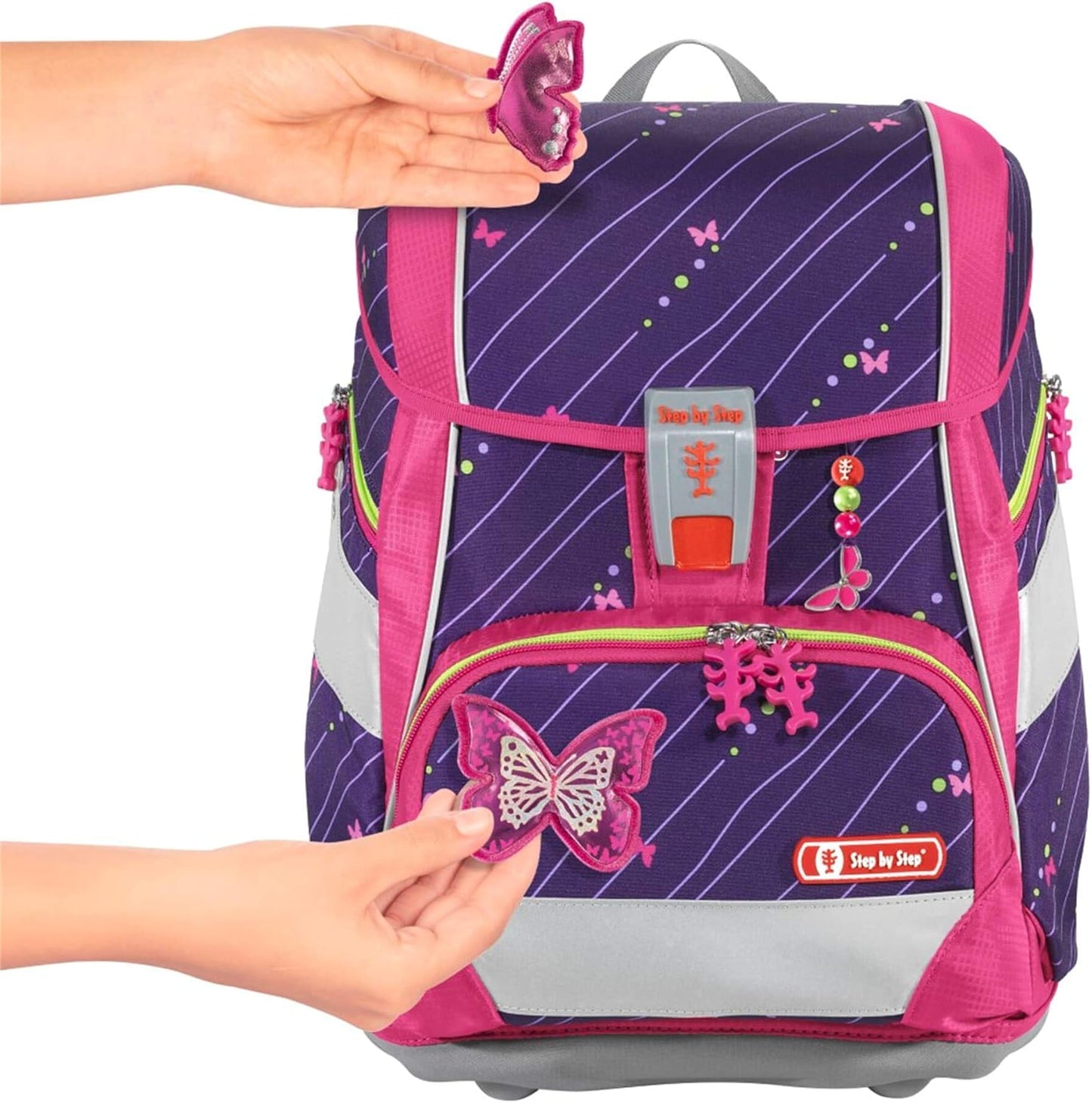6-teiliges Schulranzen-Set Shiny Butterfly, Lila-pink