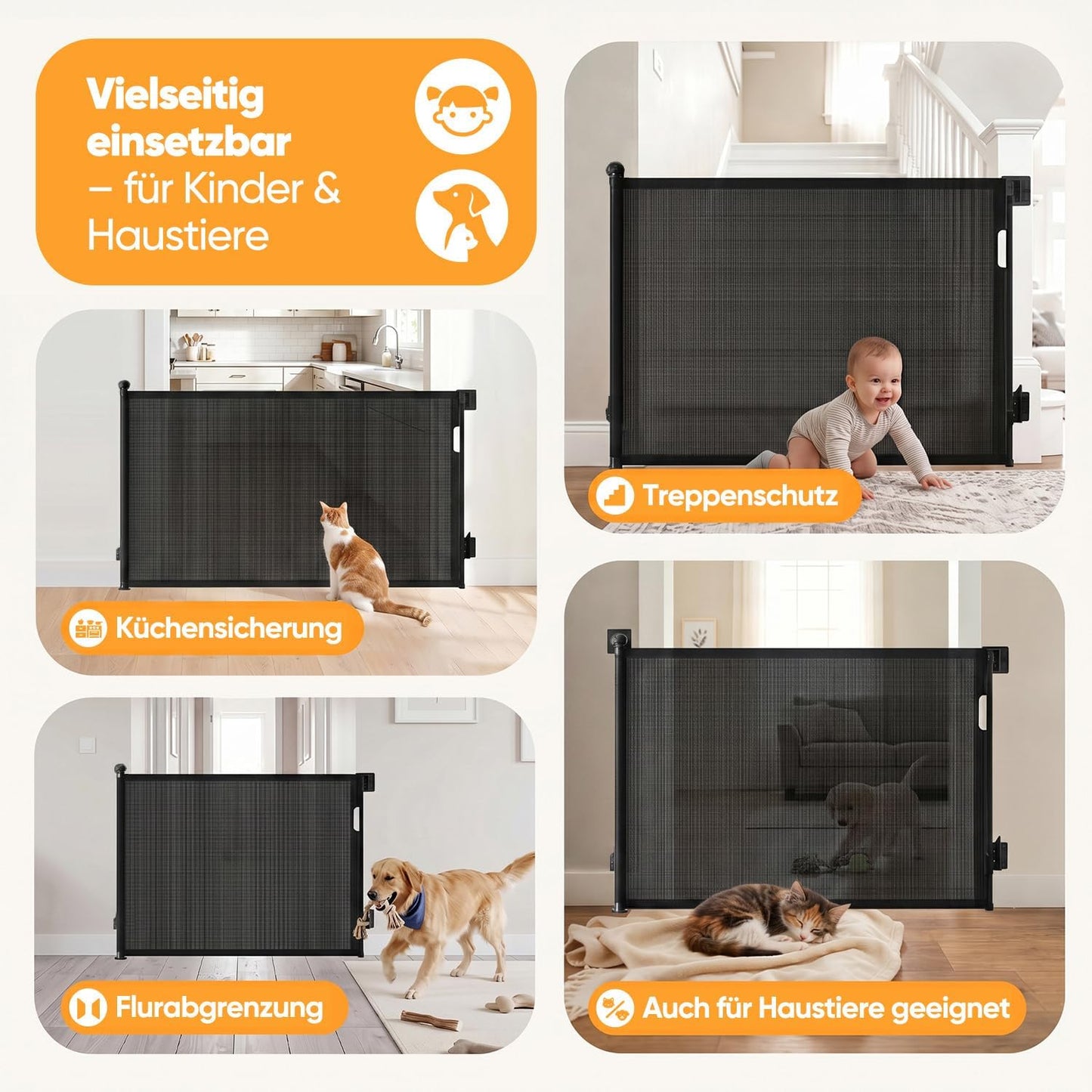 Ausziehbares Treppenschutzgitter 0-150 cm, Schwarz