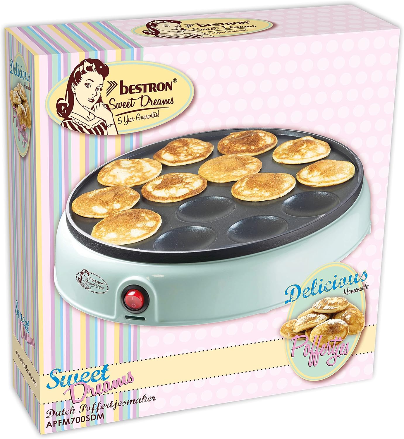 Poffertjes Maker APFM700SDM im Retro Design mit Antihaftbeschichtung, Mint