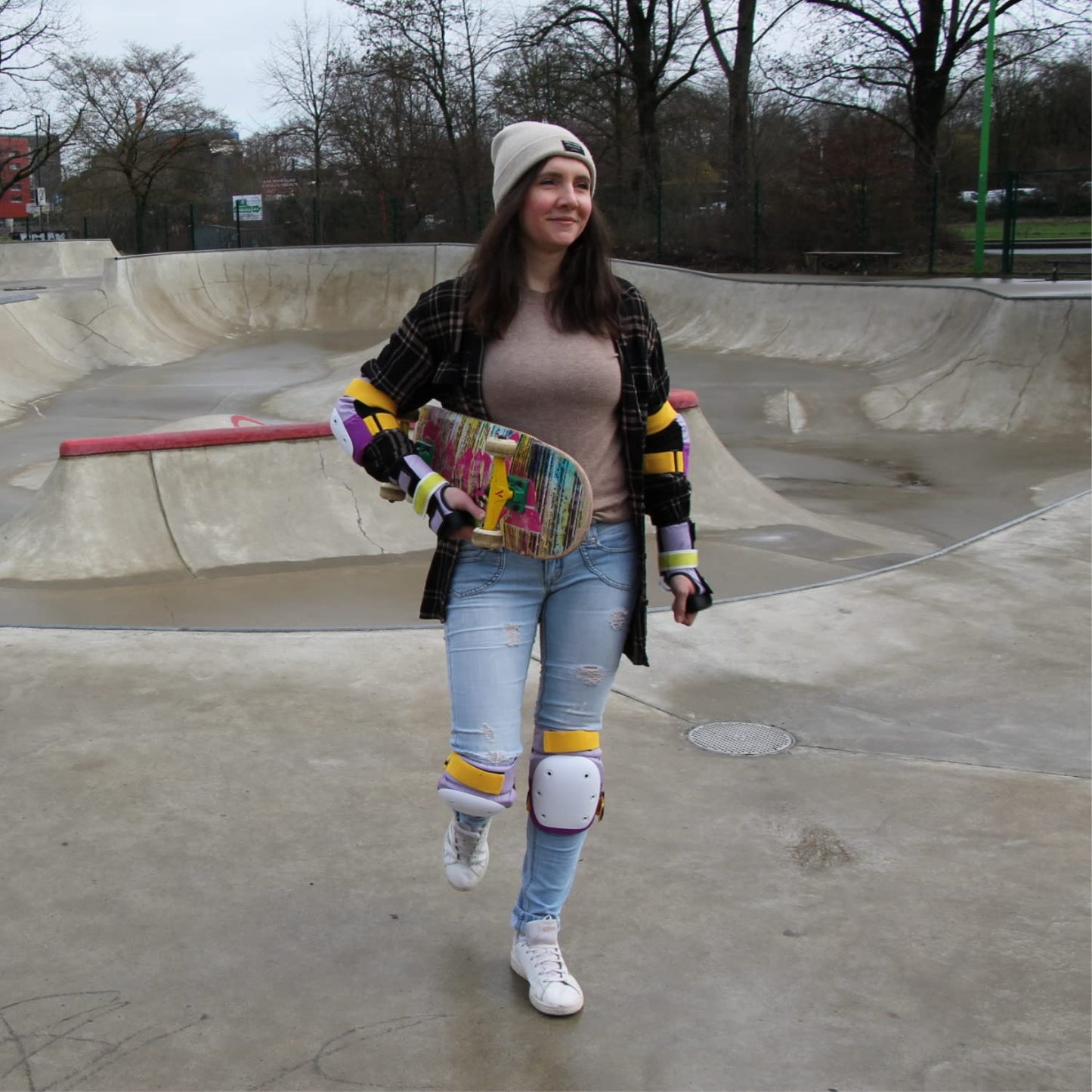 Protektoren-Set für Inline Skates, Violett L - Jugendliche / Erwachsene