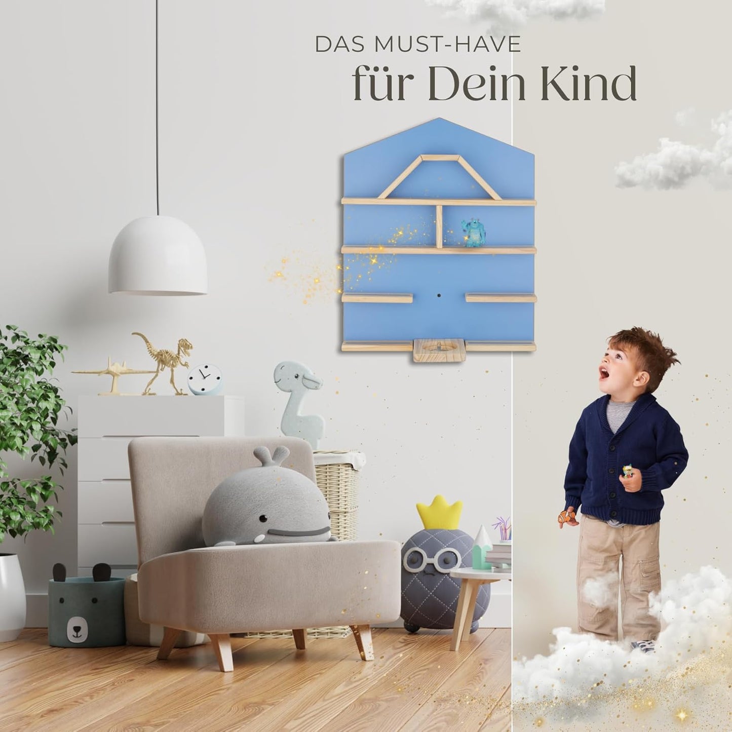 Wandregal mit Magnetstreifen für Kinderzimmer, Haus Blau