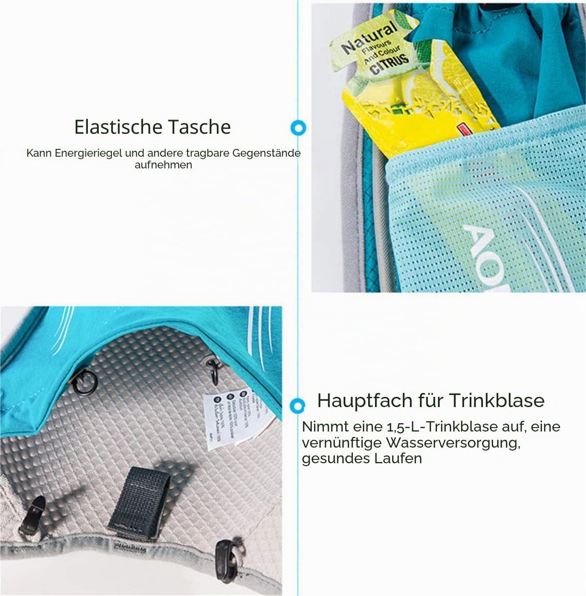 Ultraleicht Trinkrucksack mit Trinkblase, Hellblau mit 1.5L Waterblase