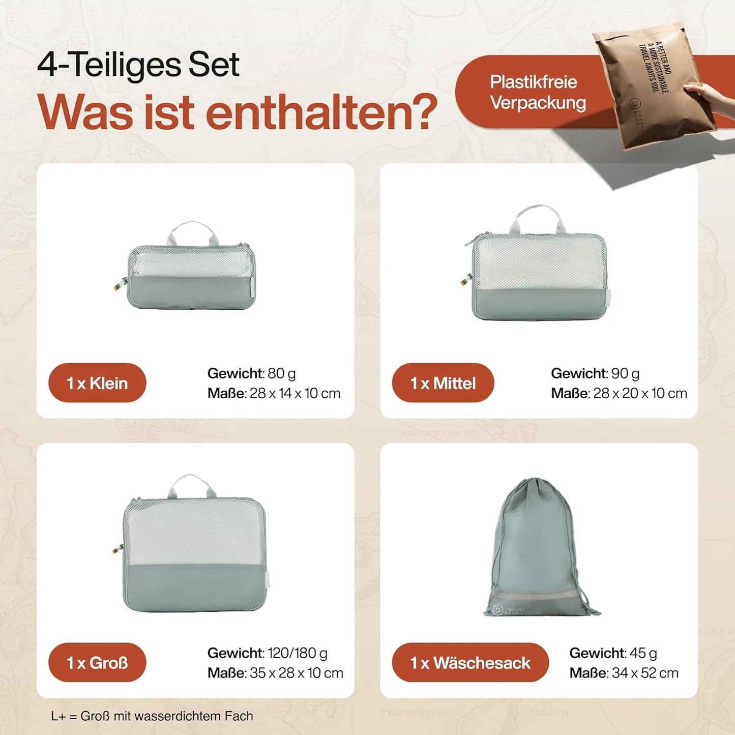 4-teiliges Packwürfel-Set, 4-teiliges Set Stahlblau