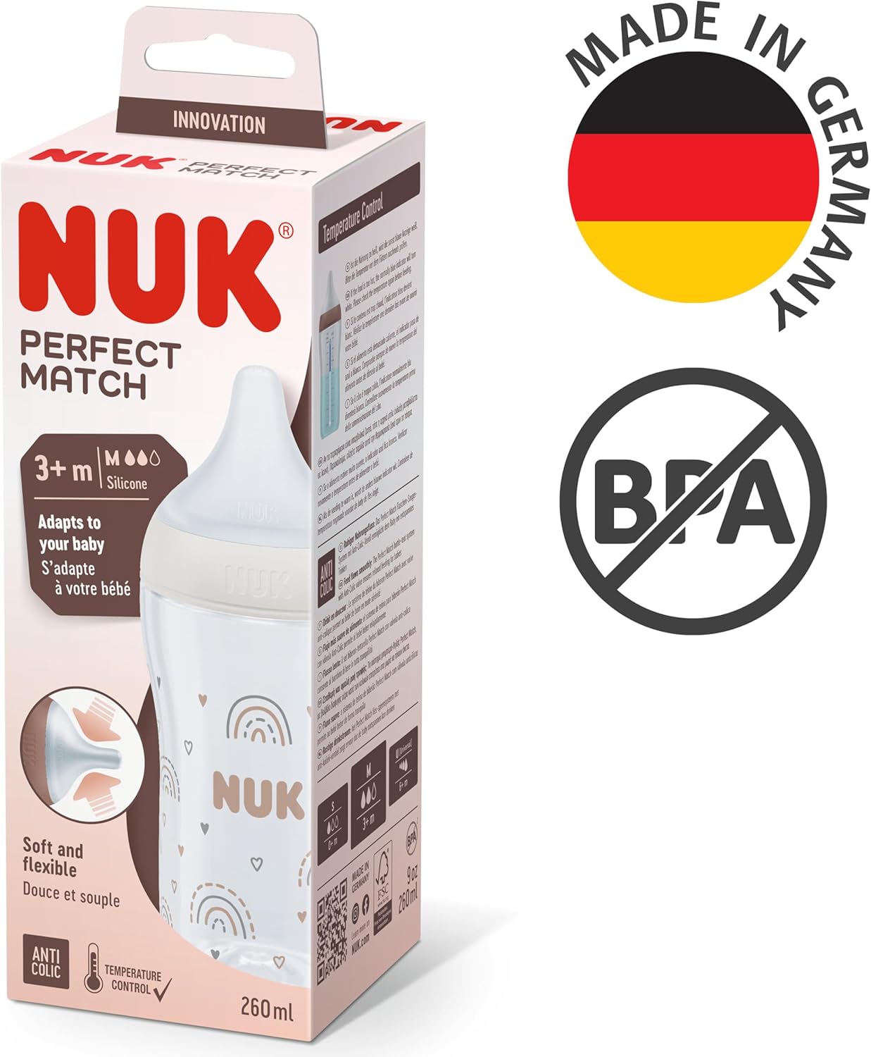 Babyflaschenset Perfect Match, 4 x 260 ml Babyflaschen Regenbogen