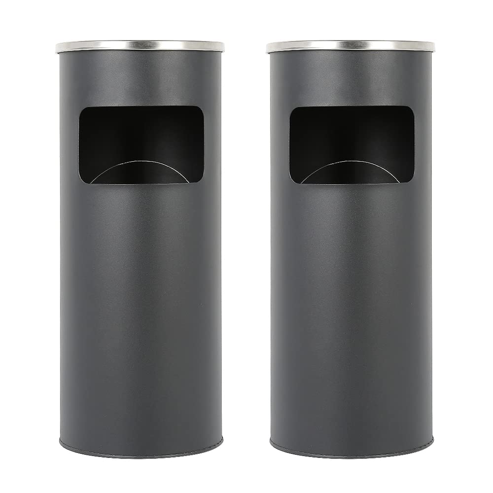 2-teiliges Mülleimer-Set mit Aschenbecher, 25 X 25 X 60 Cm – Schwarz (2 Stück)