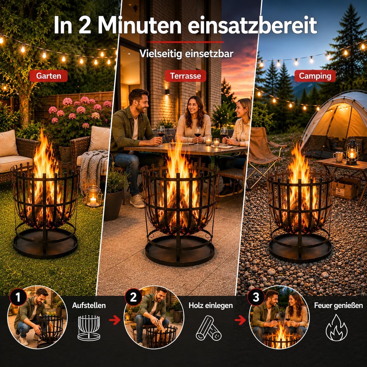 Feuerkorb mit Bodenplatte 55x40 cm