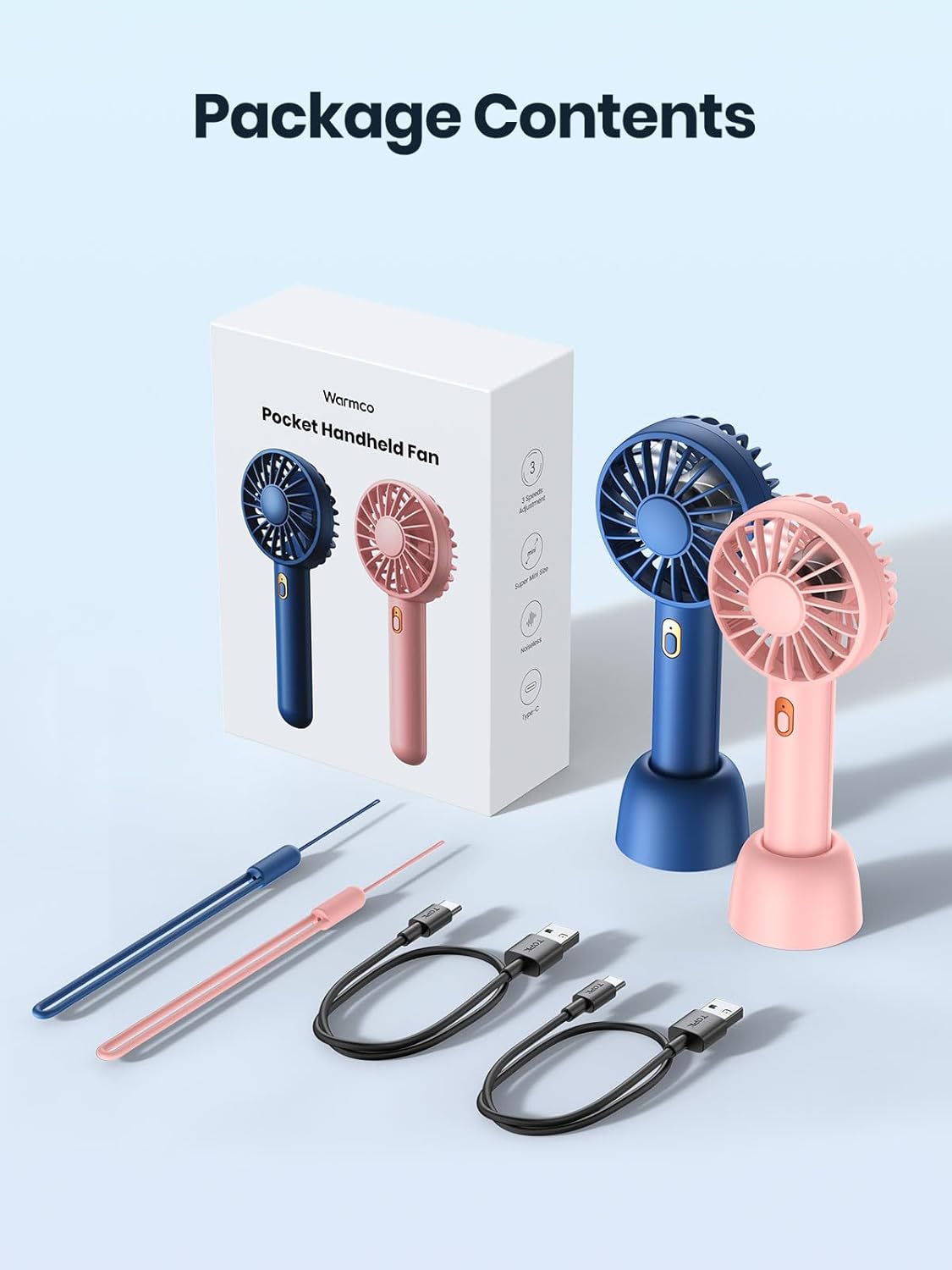Tragbare Mini USB Handventilator 2er-Set, 1 Blau 1 Rosa