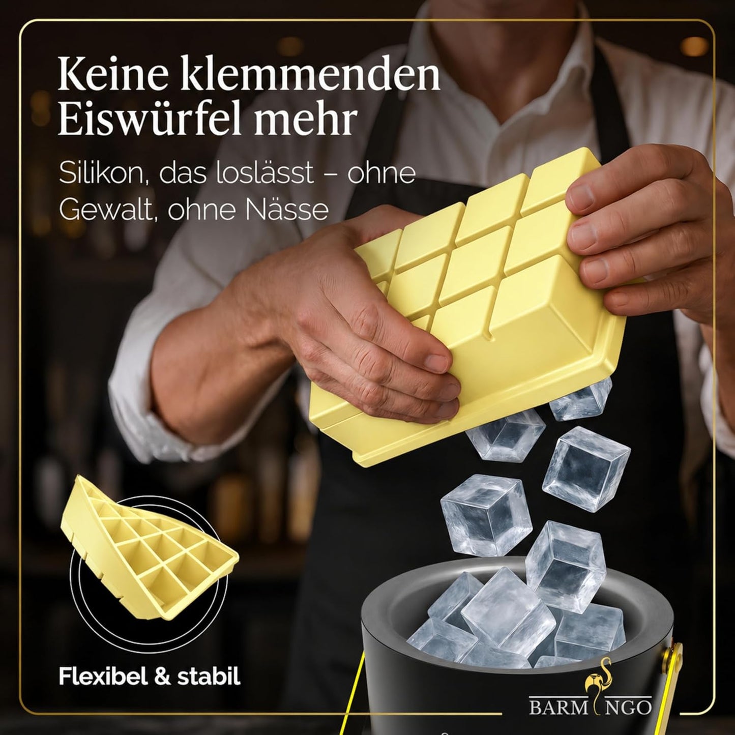 3er Set Eiswürfelform mit Deckel, 15 XXL Würfel Pastell Gelb 3