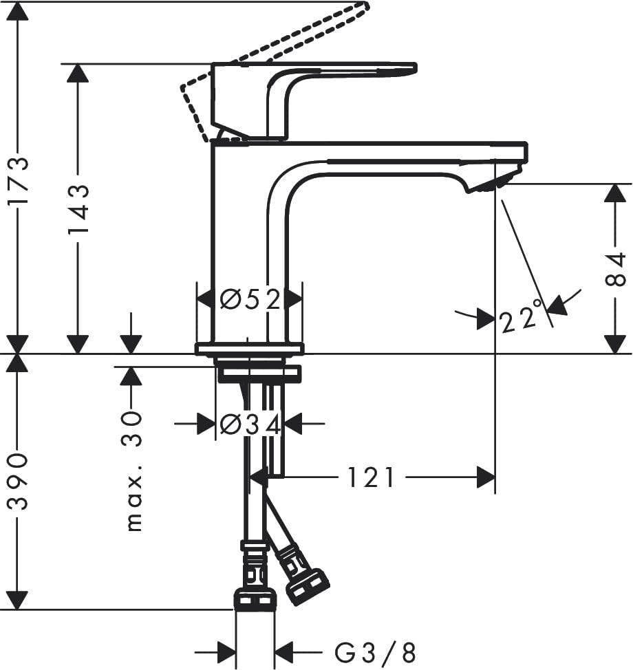 Rebris S - Waschtischarmatur ohne Ablauf, Chrom|Auslaufhöhe 80mm|ohne Ablauf / energiesparend