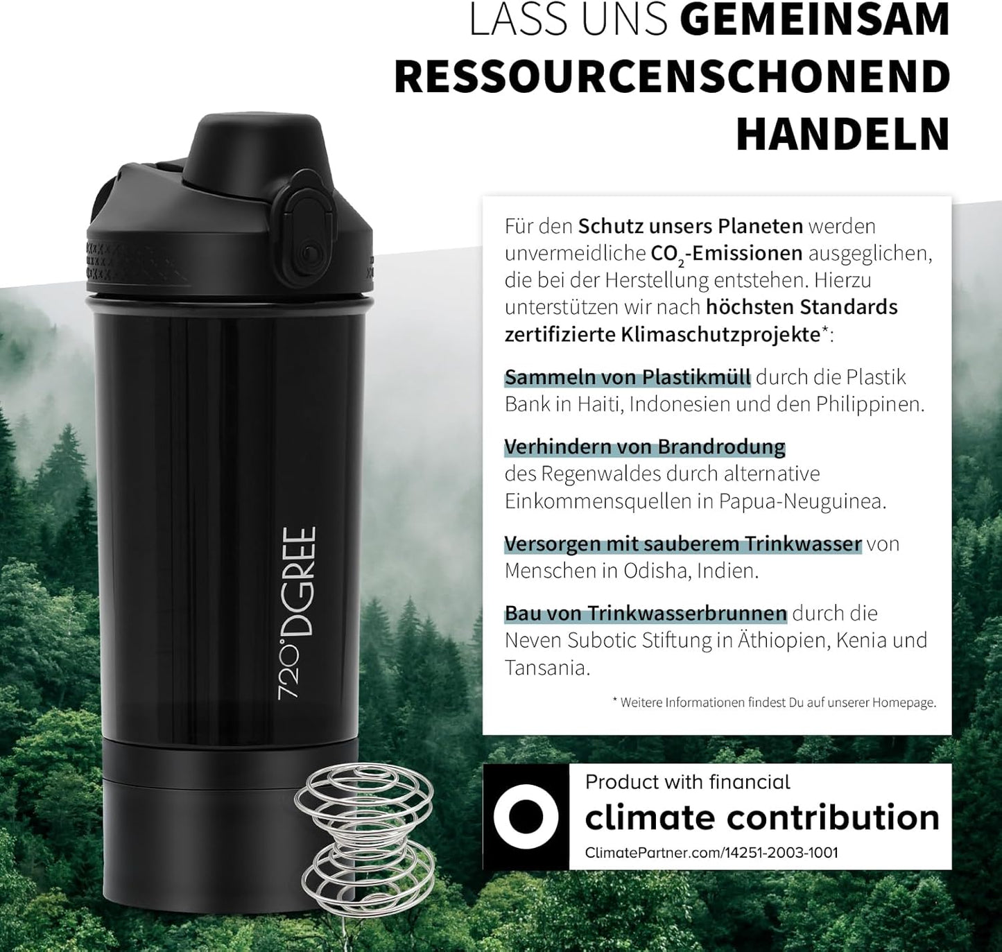 Protein Shaker, Onyx Black - Schwarz inkl. Container