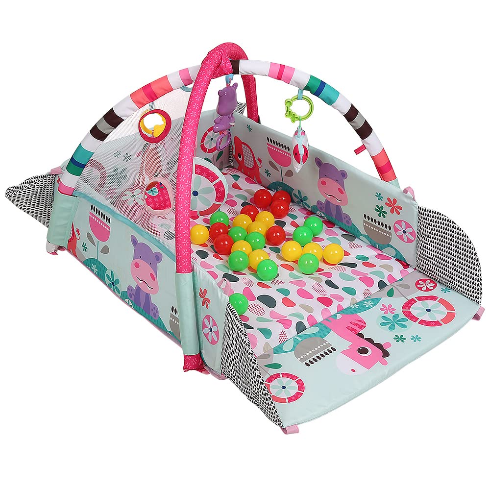 5-in-1 Baby Spieldecke mit Laufstall und Bällebad, 5 in 1-rosa