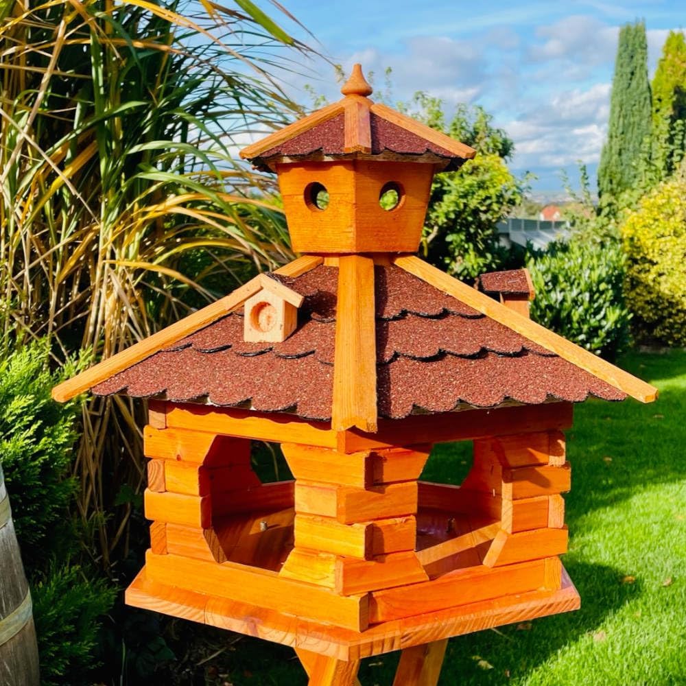 Handgefertigtes Sechseck Vogelhaus XXL ohne Ständer, Grösse XXL ohne Ständer Rot - Braun