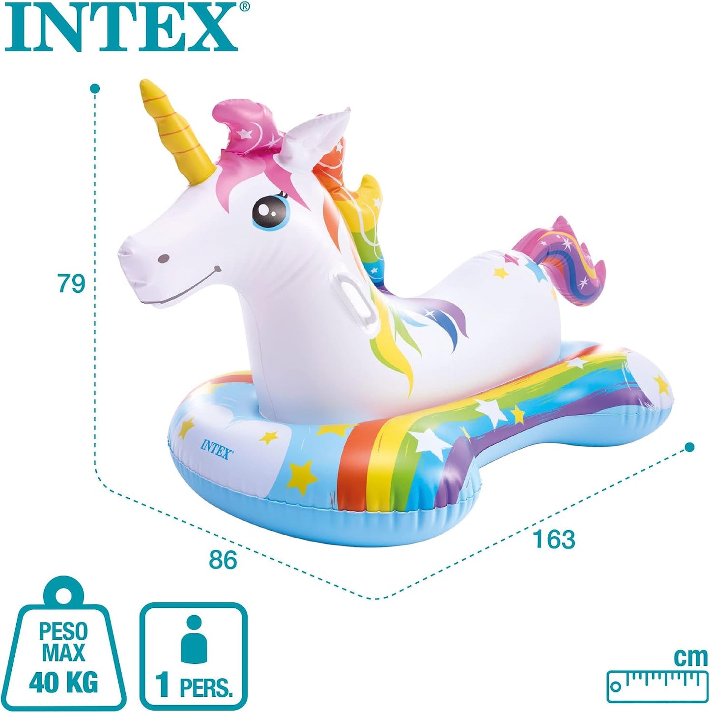 Aufblasbares Einhorn mit Basis und Haltegriffen, Weiss Einheitsgrösse Single