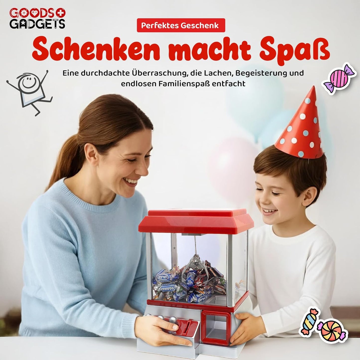 Süssigkeiten-Greifautomat für Kinder, Rot