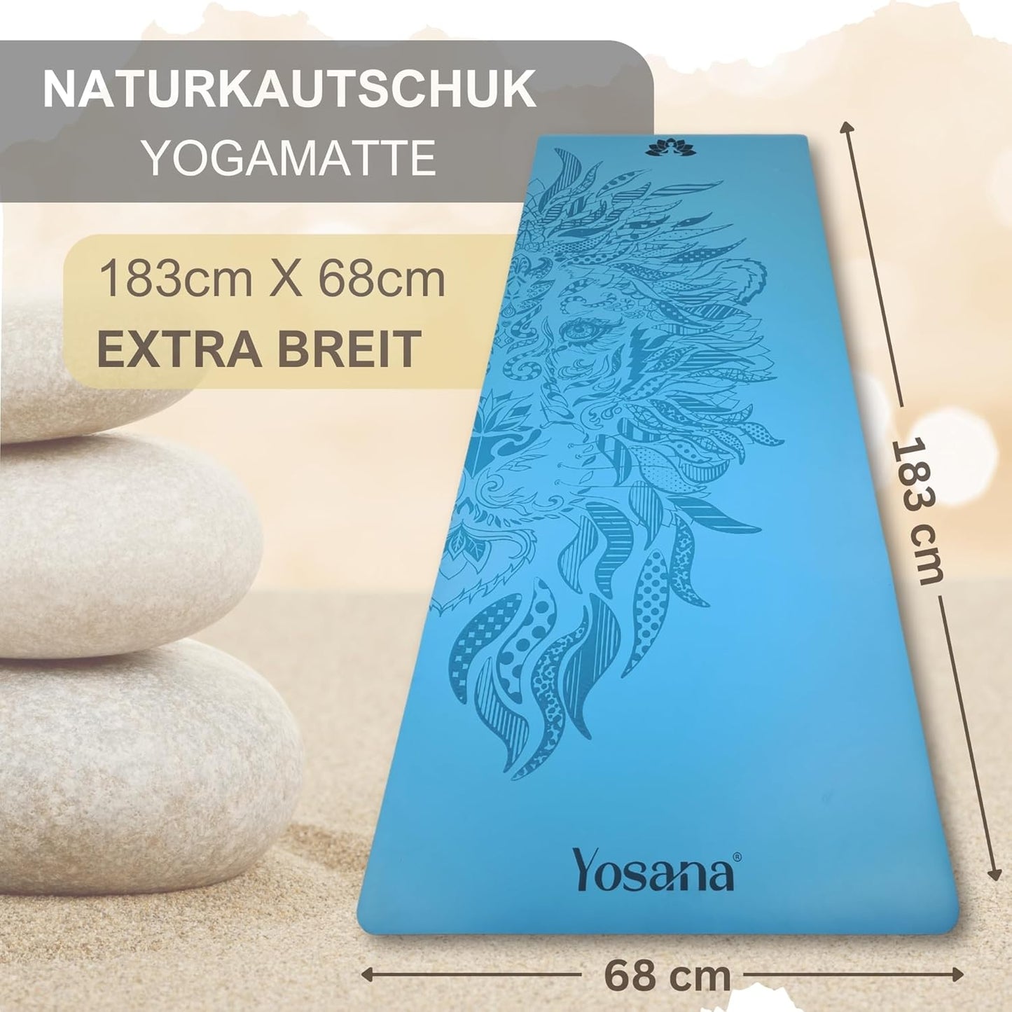 Rutschfeste Yogamatte, Hellblau Löwe
