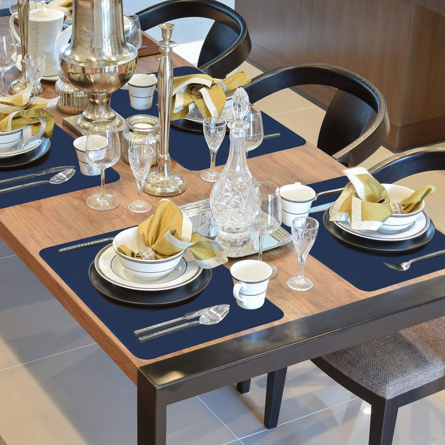 Tischset mit Glasuntersetzer, abwaschbar & hitzebeständig, Dunkelblau