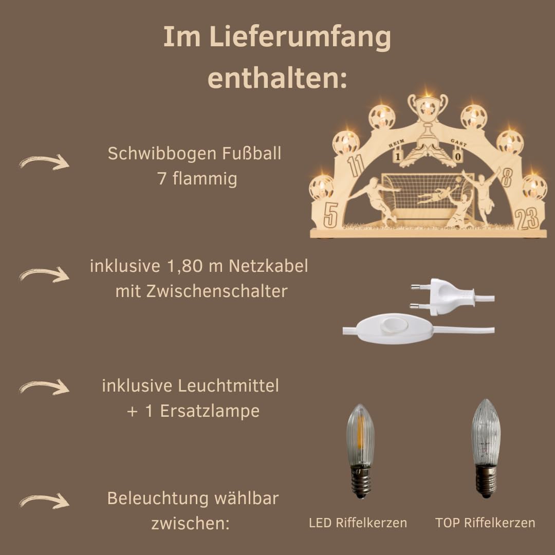LED Schwibbogen Fussballmotiv mit 7 Lampen, 0.2 Watt