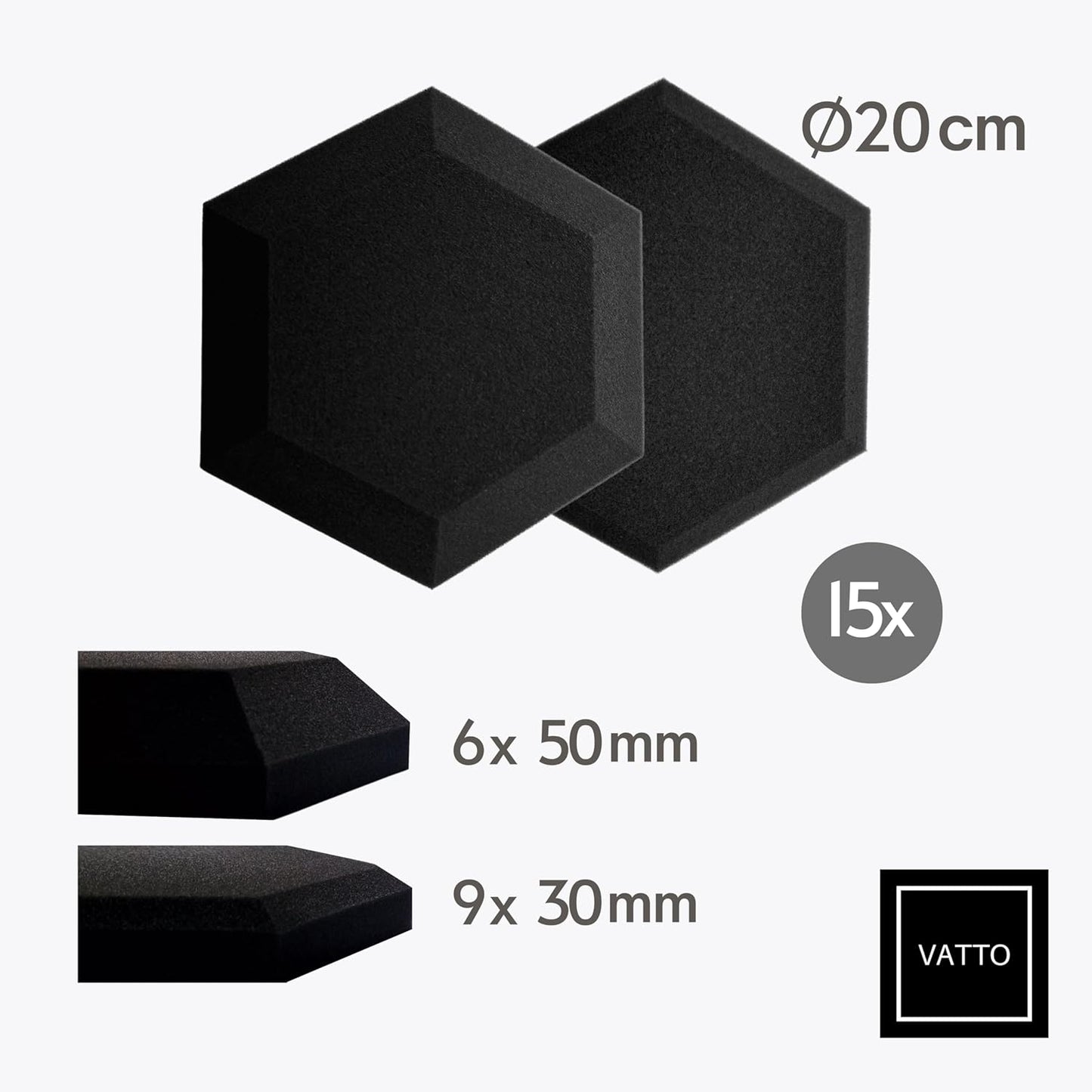 3D Akustikpaneele Hexagon, 15x Ø20cm (30mm/50mm)