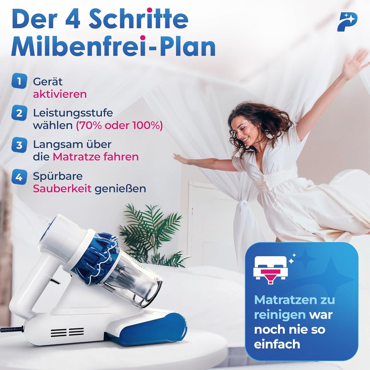 Milbensauger Mateo mit UV-Licht und HEPA Filter