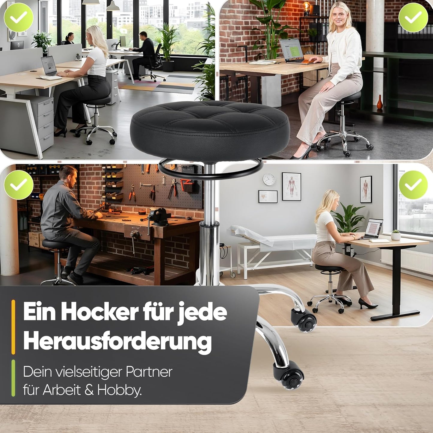 Ergonomischer Bürohocker Höhenverstellbar (48-68cm)