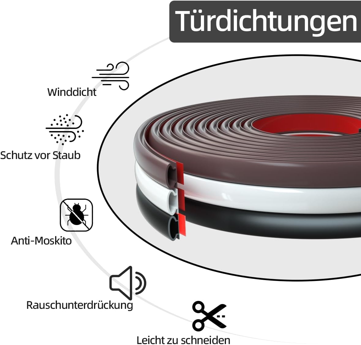 Selbstklebendes Türdichtungsband (15m), 15M Schwarz