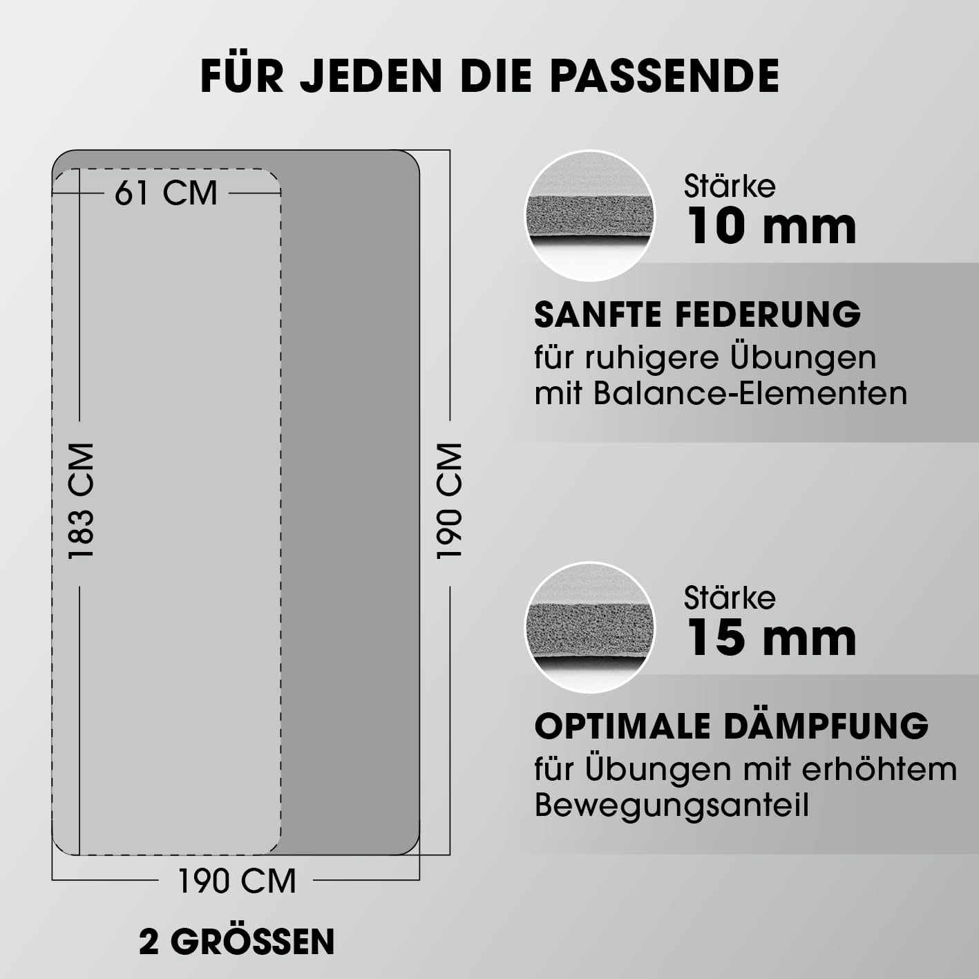 Fitnessmatte Ashanti 190 cm, 190 x 100 x 1 cm grau