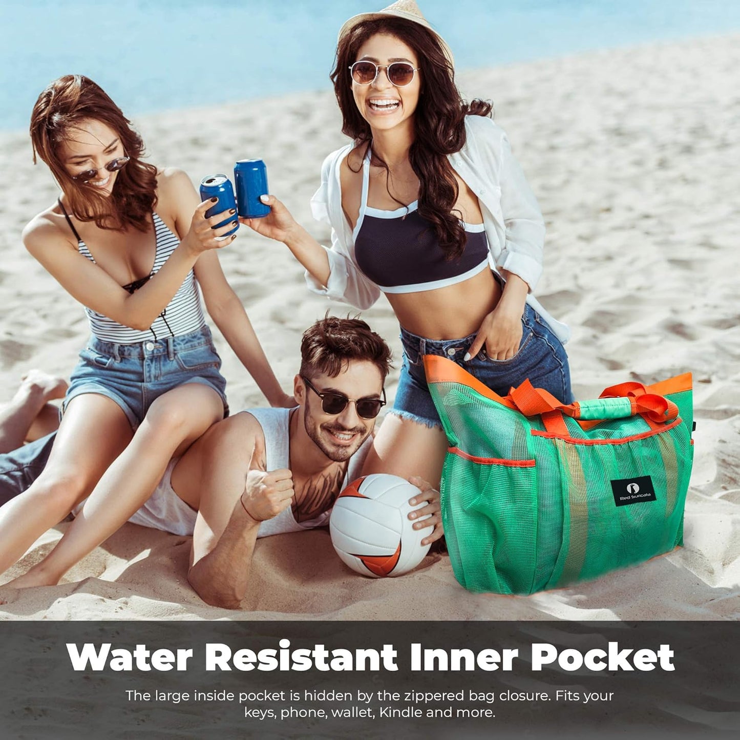 Netz-Strandtasche Modell Ra-rso-lamebeba1, Türkis/Orange
