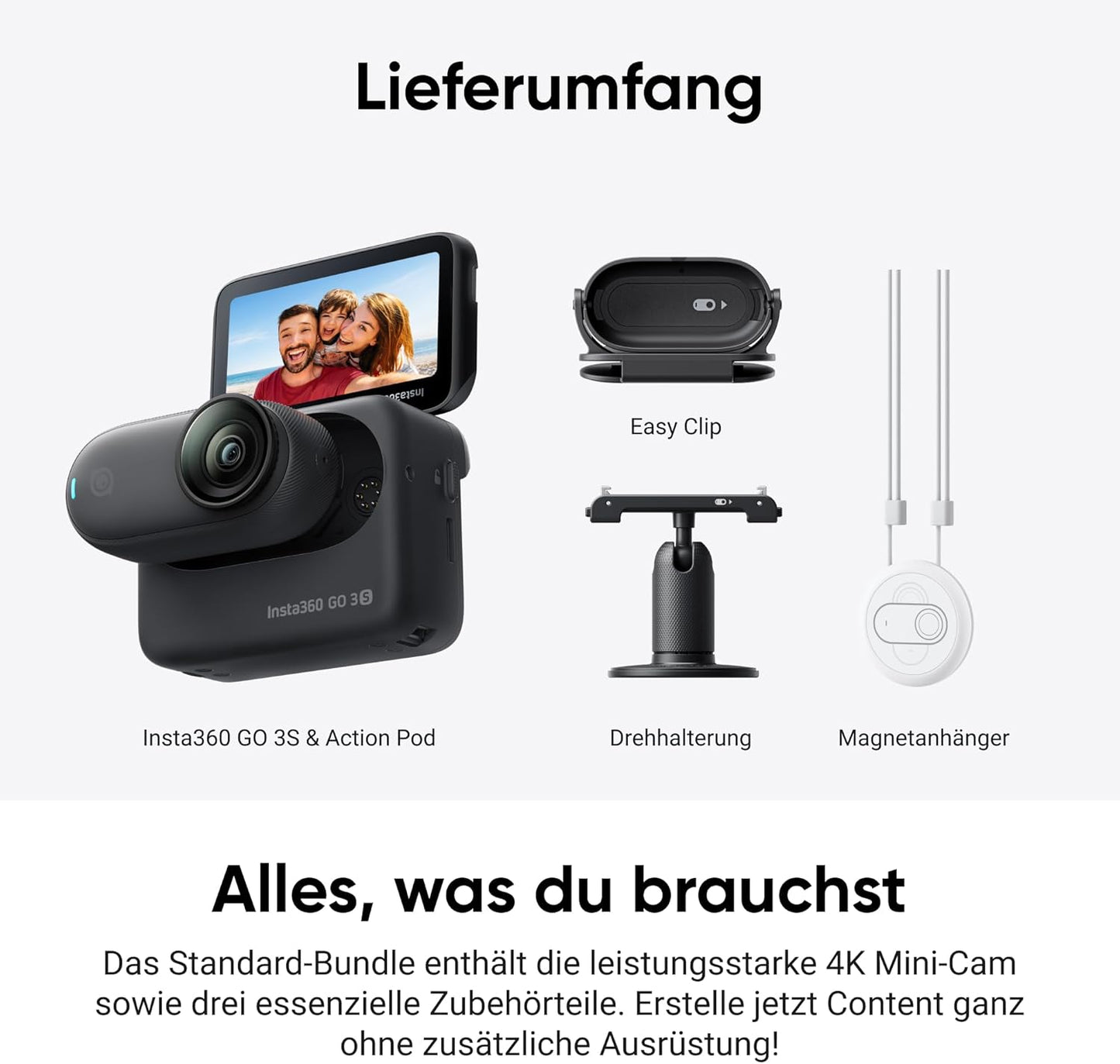 Mini-Kamera GO 3S, Schwarz Standard-Bundle (128 GB)