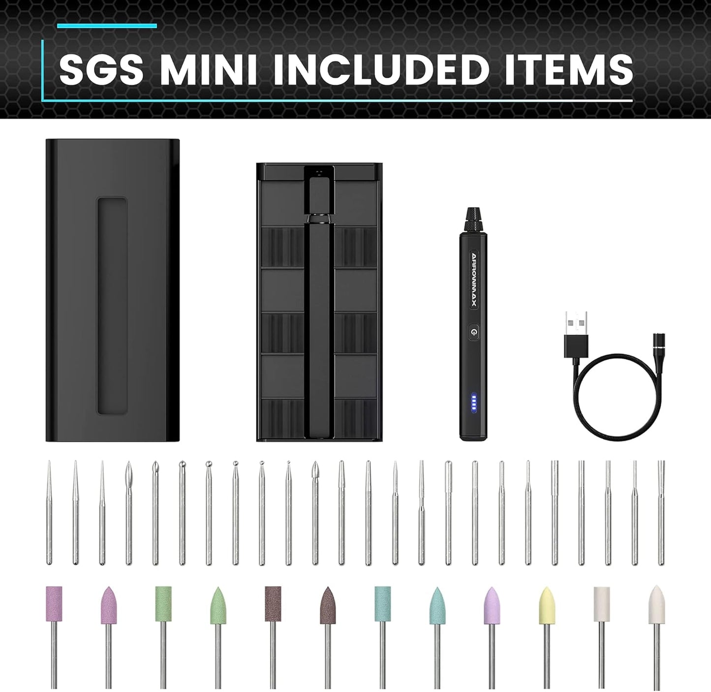 SGS MINI Gravierstift mit 36 Bits, SGS MINI-BLACK