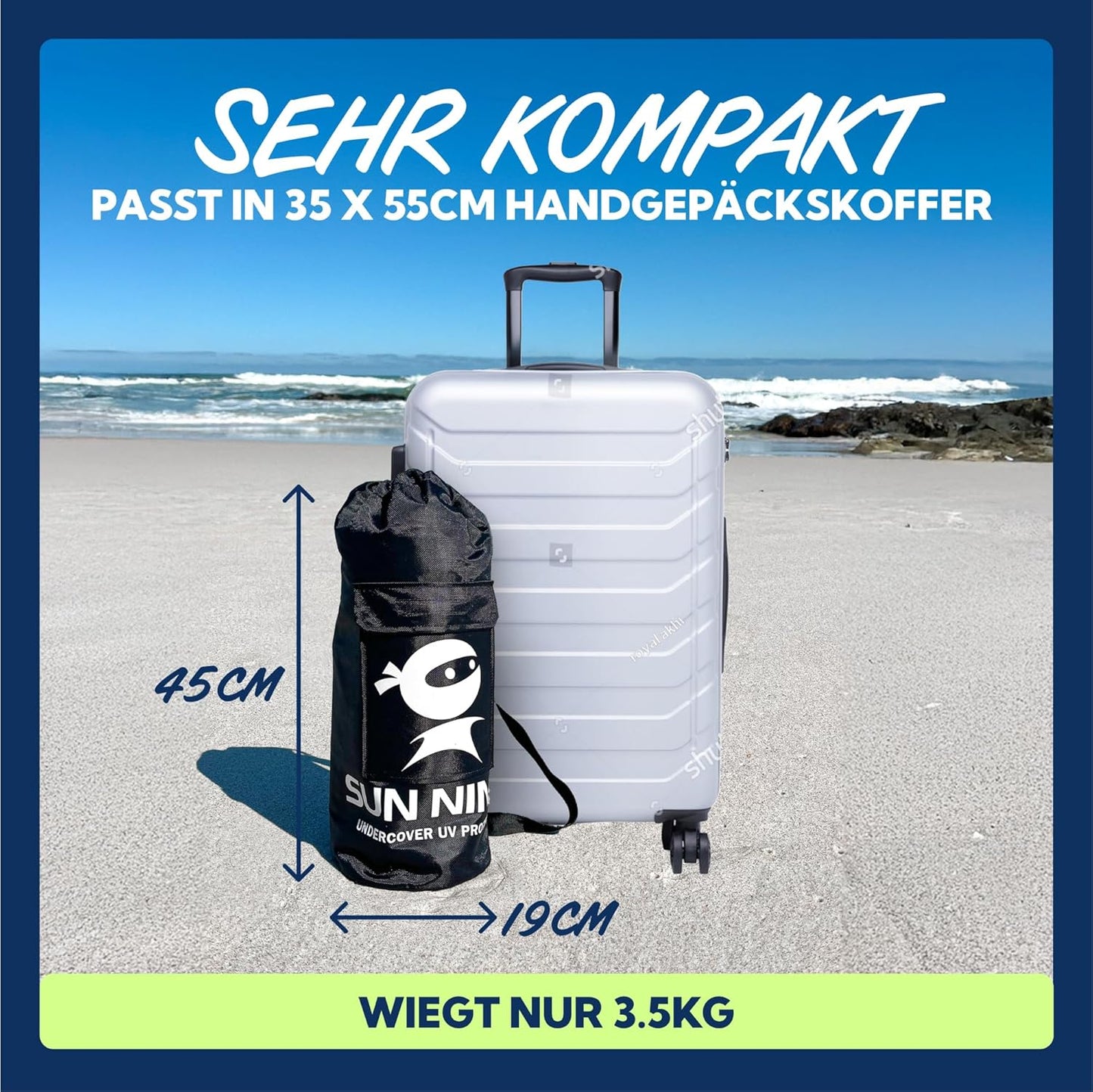 Strandzelt mit Sandschaufel & Erdnägeln, 4 Person - Navy