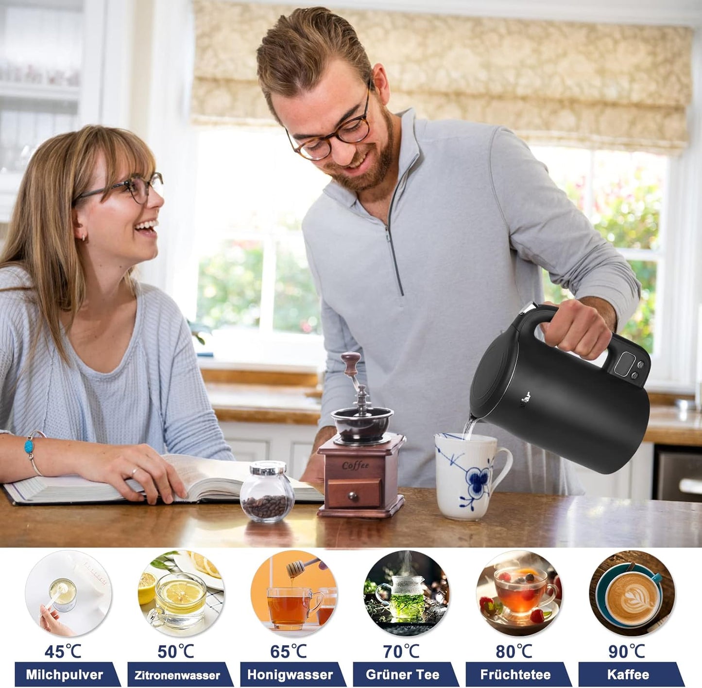 Wasserkocher mit Temperatureinstellung (40°C-100°C)