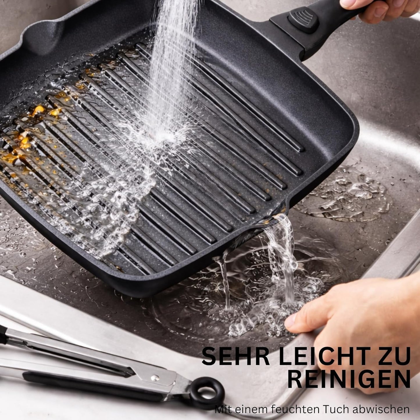 Grillpfanne Induktion 28 cm, Antihaft, abnehmbarer Griff, 28