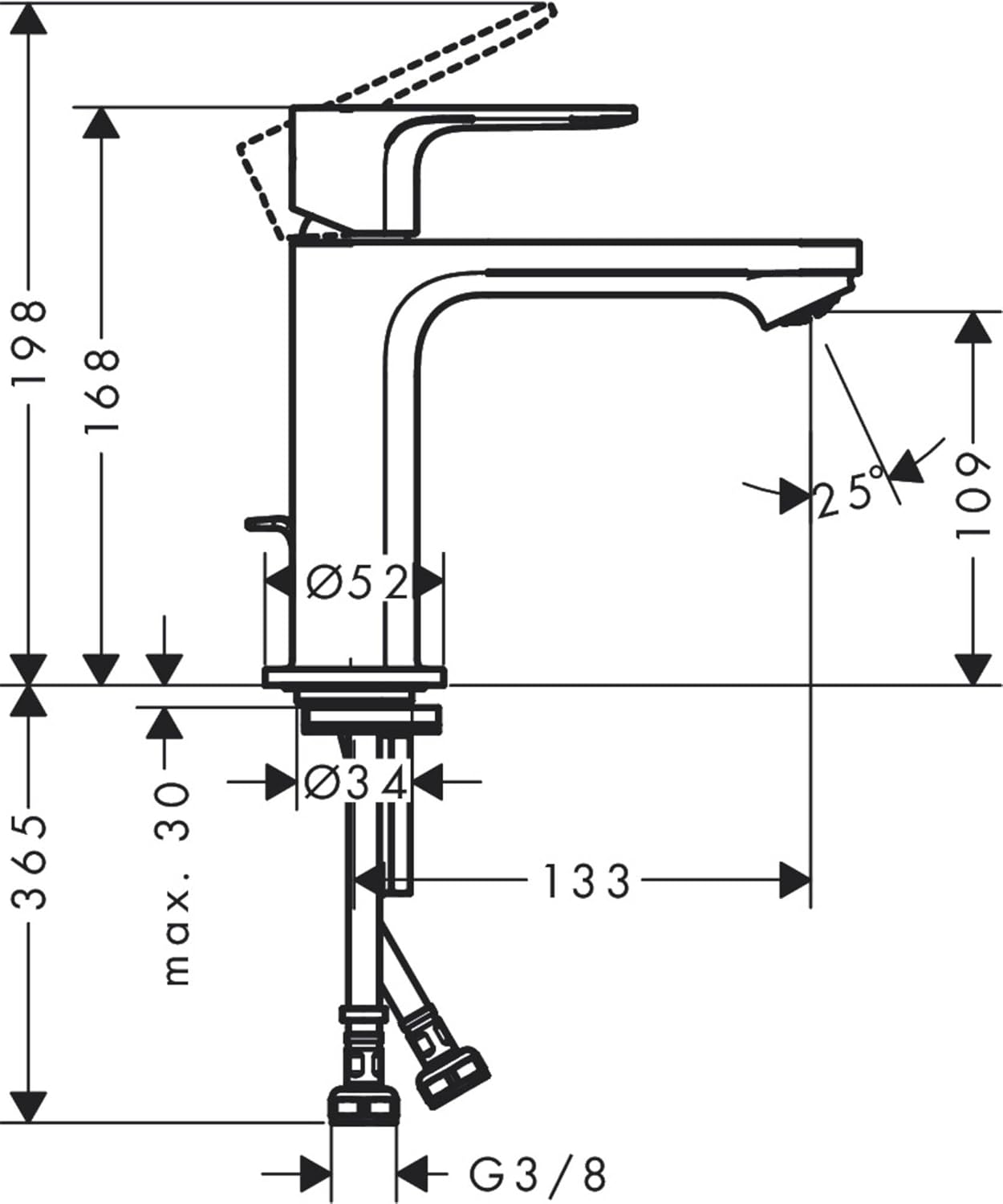 Waschtischarmatur Rebris E, Auslaufhöhe 110mm ohne Ablauf / energiesparend Mattschwarz