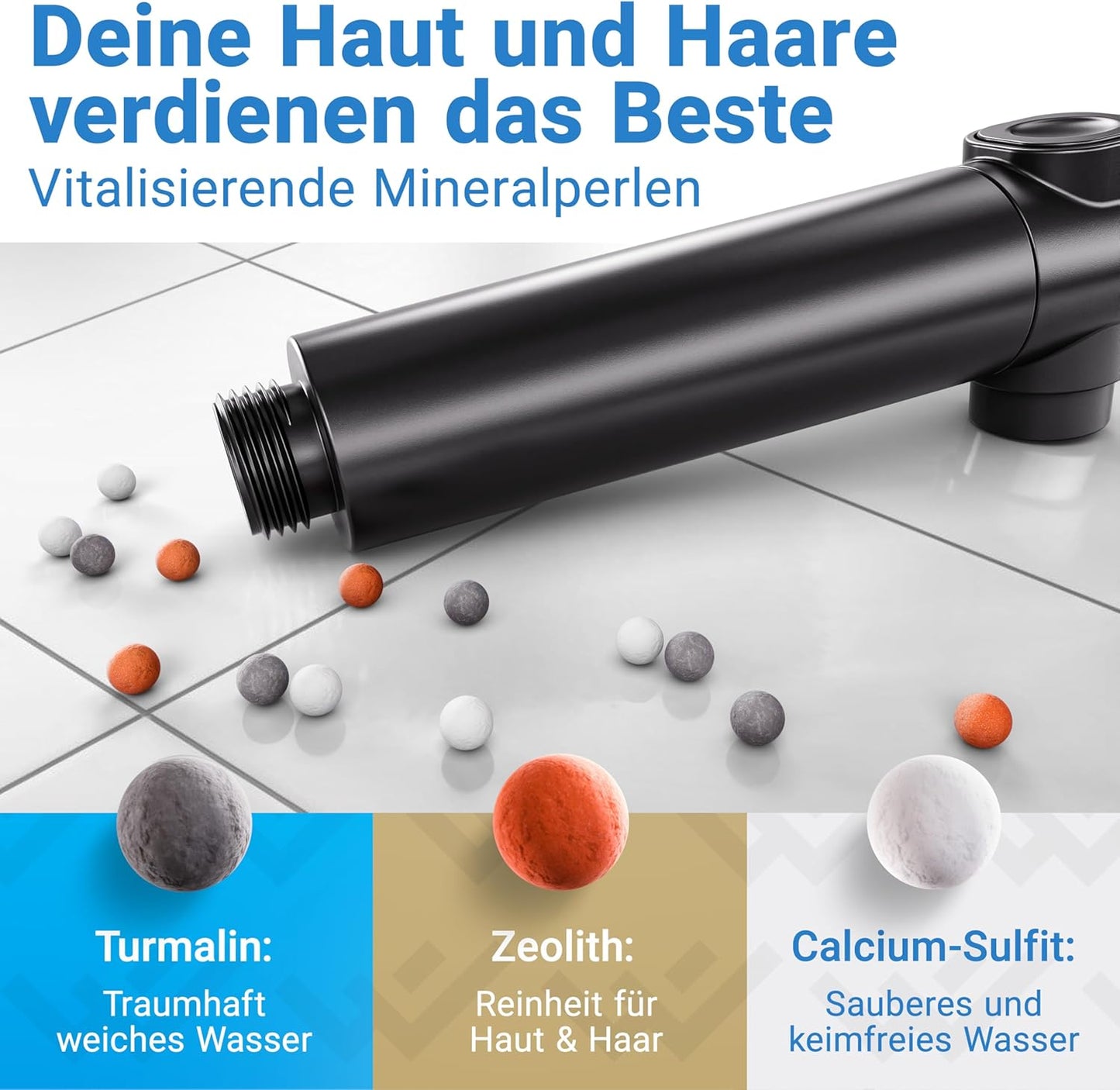 Duschkopf mit Filter und 3 Modi (wassersparend), Matt Schwarz