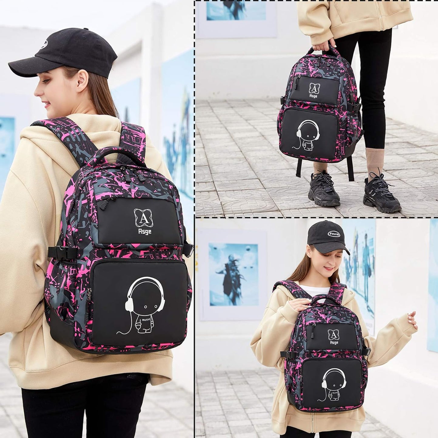 Rucksack für Teenager mit Reflektoren, Rosa