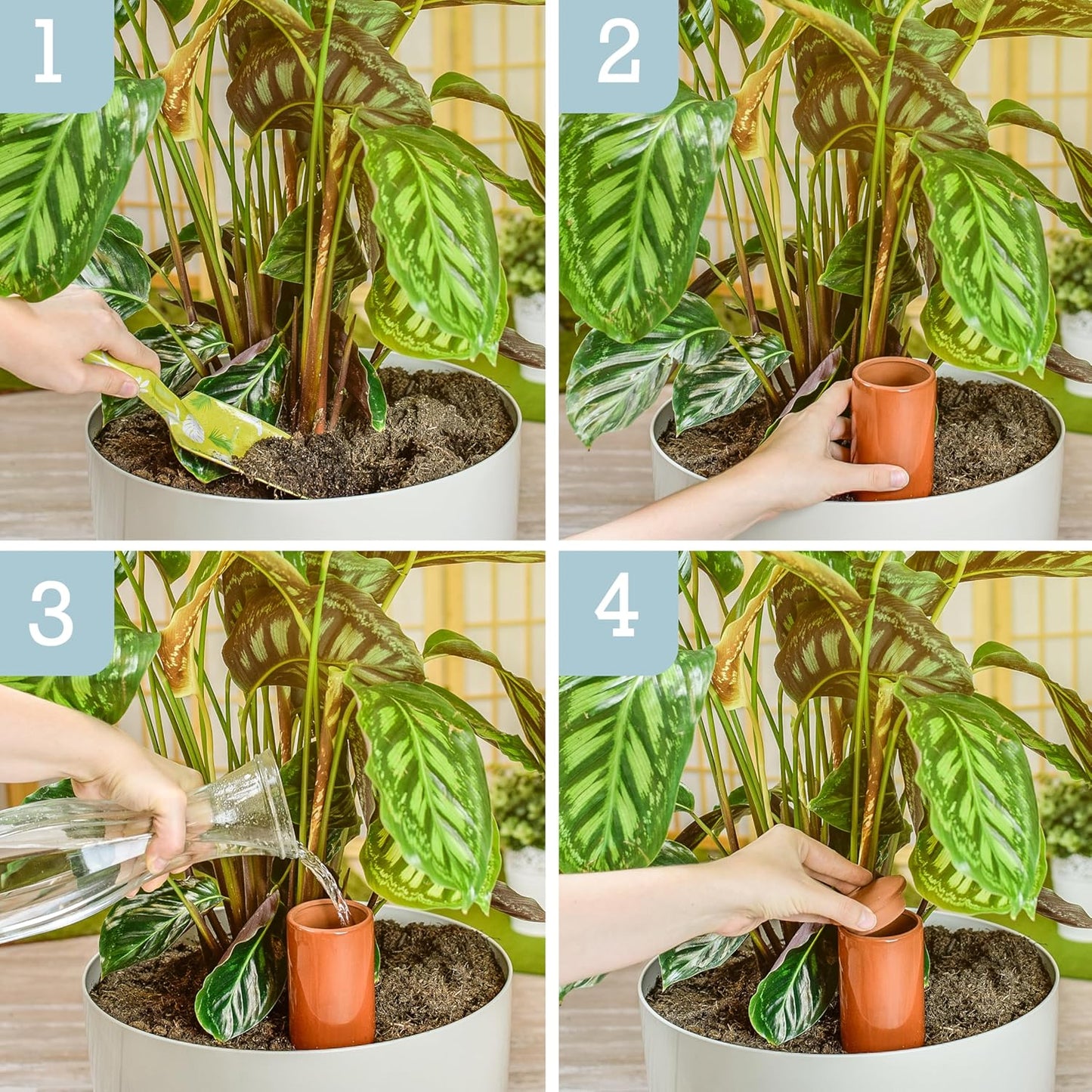 Terracotta Giesshilfe Set für Zimmerpflanzen, 3 x 3er Set je 330ml