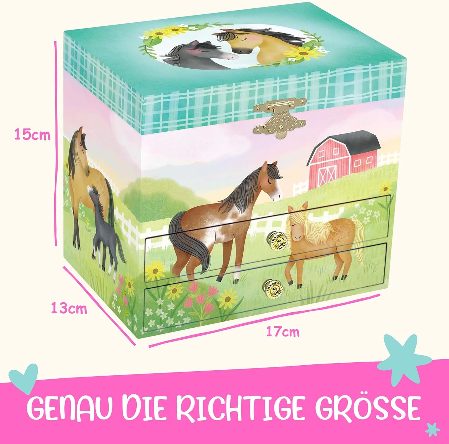 Musik-Schmuckschatulle mit Pferdemotiv für Mädchen, Pferd