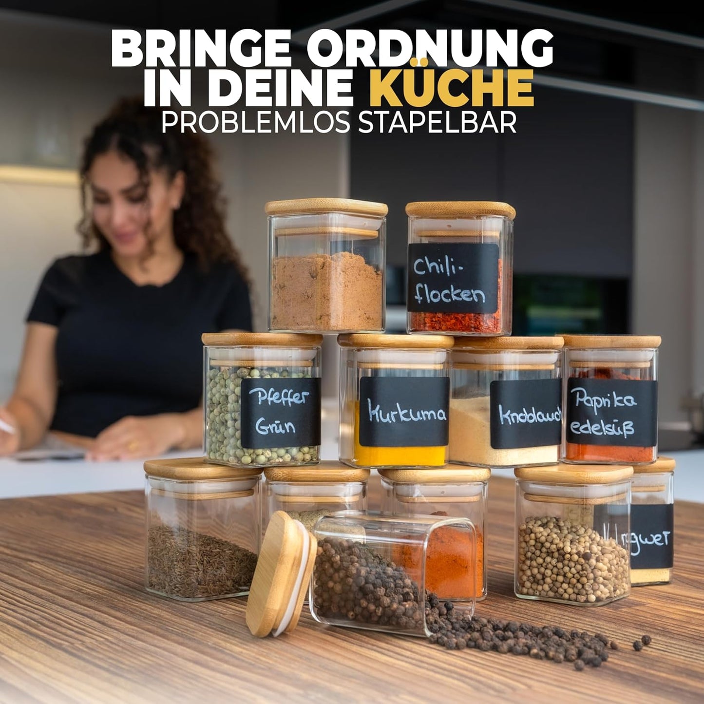 Gewürzgläser, 12er Set eckig