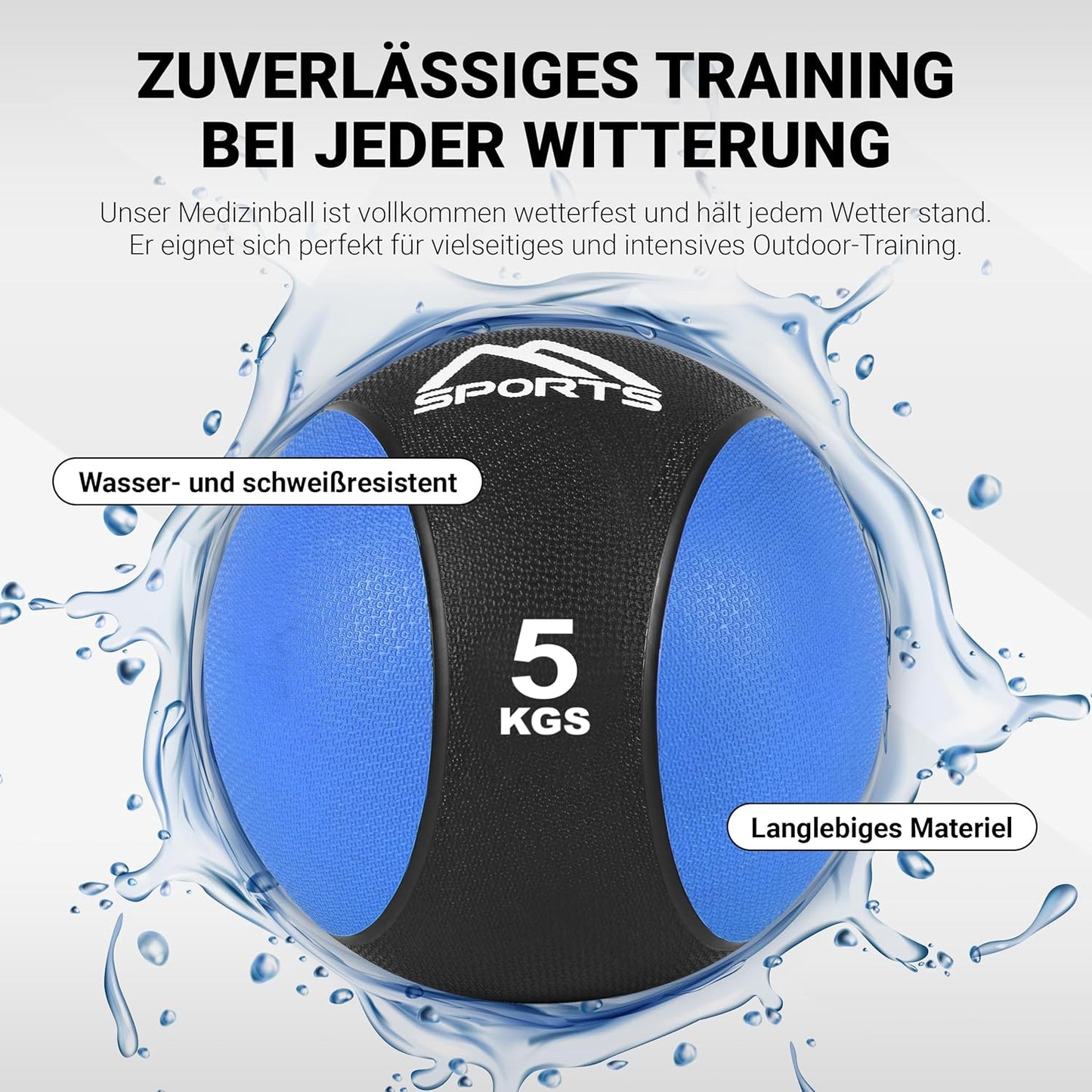 Medizinball mit Übungsposter, 5 kg - Blau