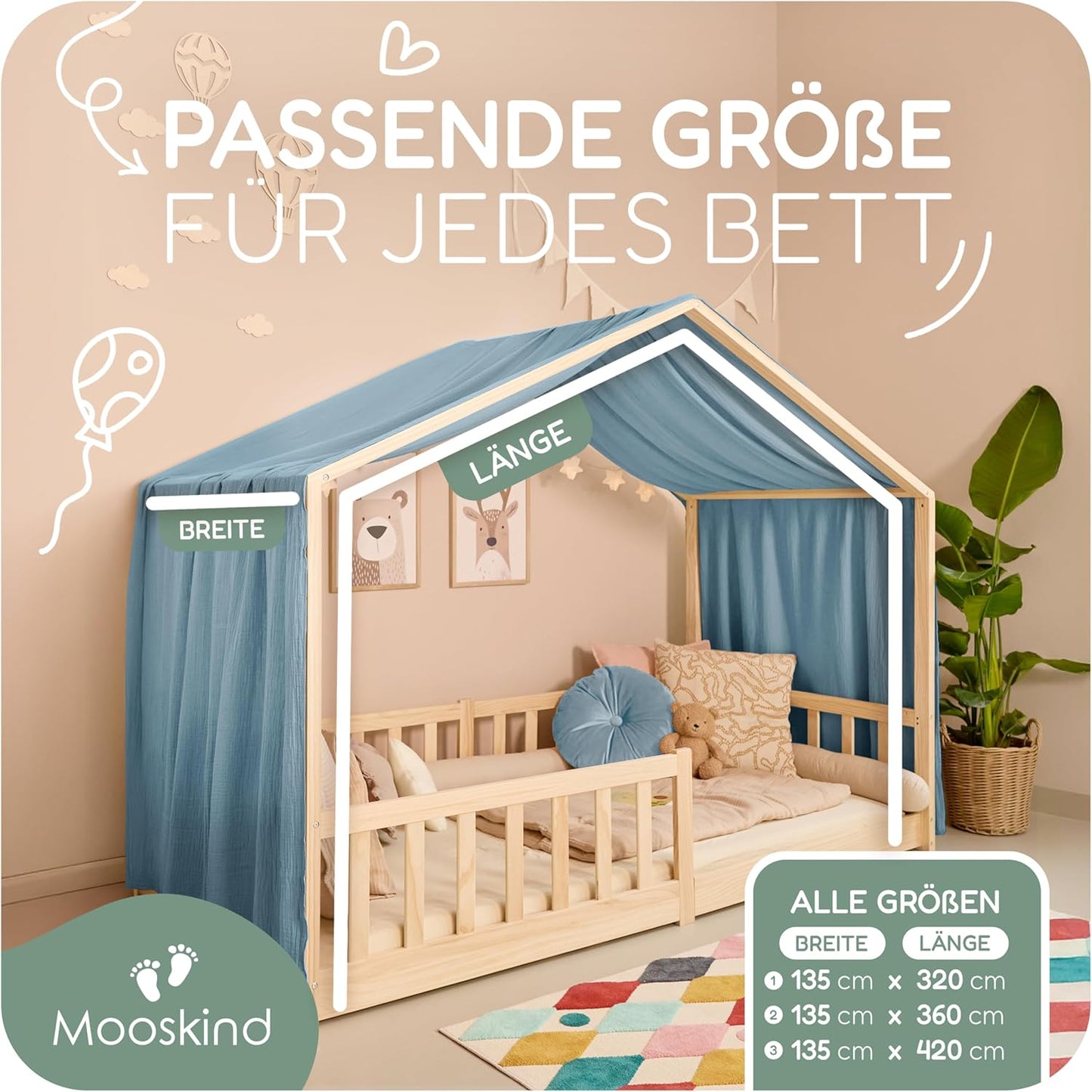 Hausbett-Himmel, Blau H420 x B135 cm (1er Pack)
