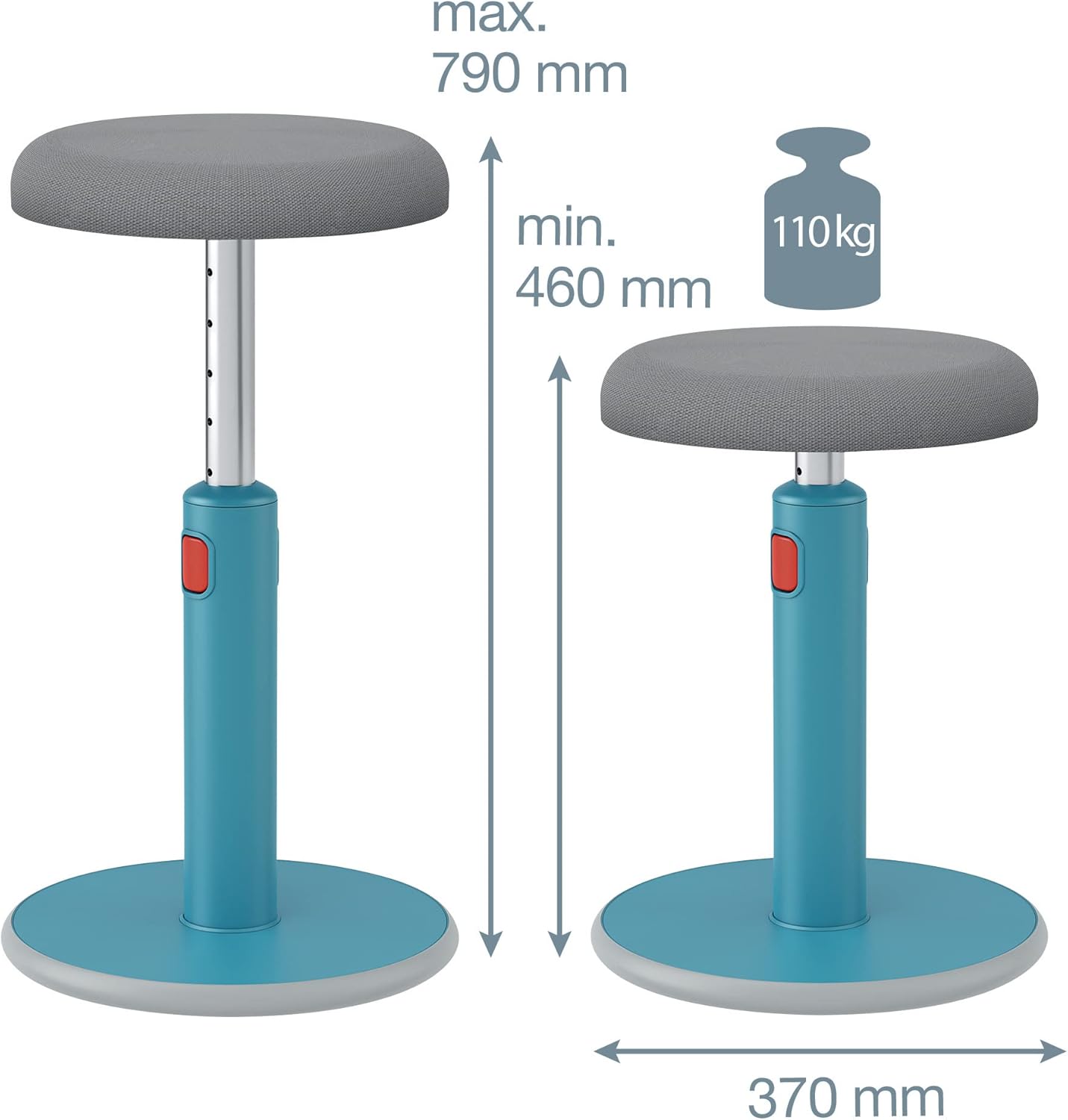 Ergonomischer höhenverstellbarer Wipphocker, Sanftes Blau Steh- und Sitzhocker