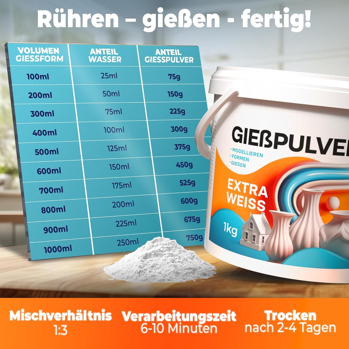Giessmasse für Silikonformen, Extra Weiss 3,0kg