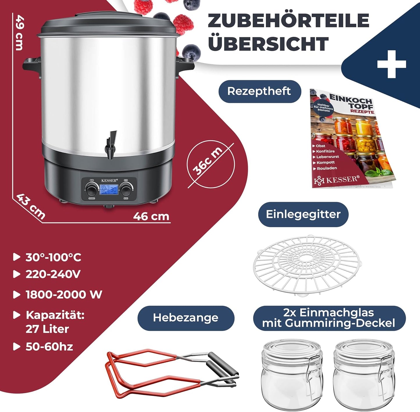 Einkochautomat mit Timer und Abschaltautomatik, 27 Liter Edelstahl