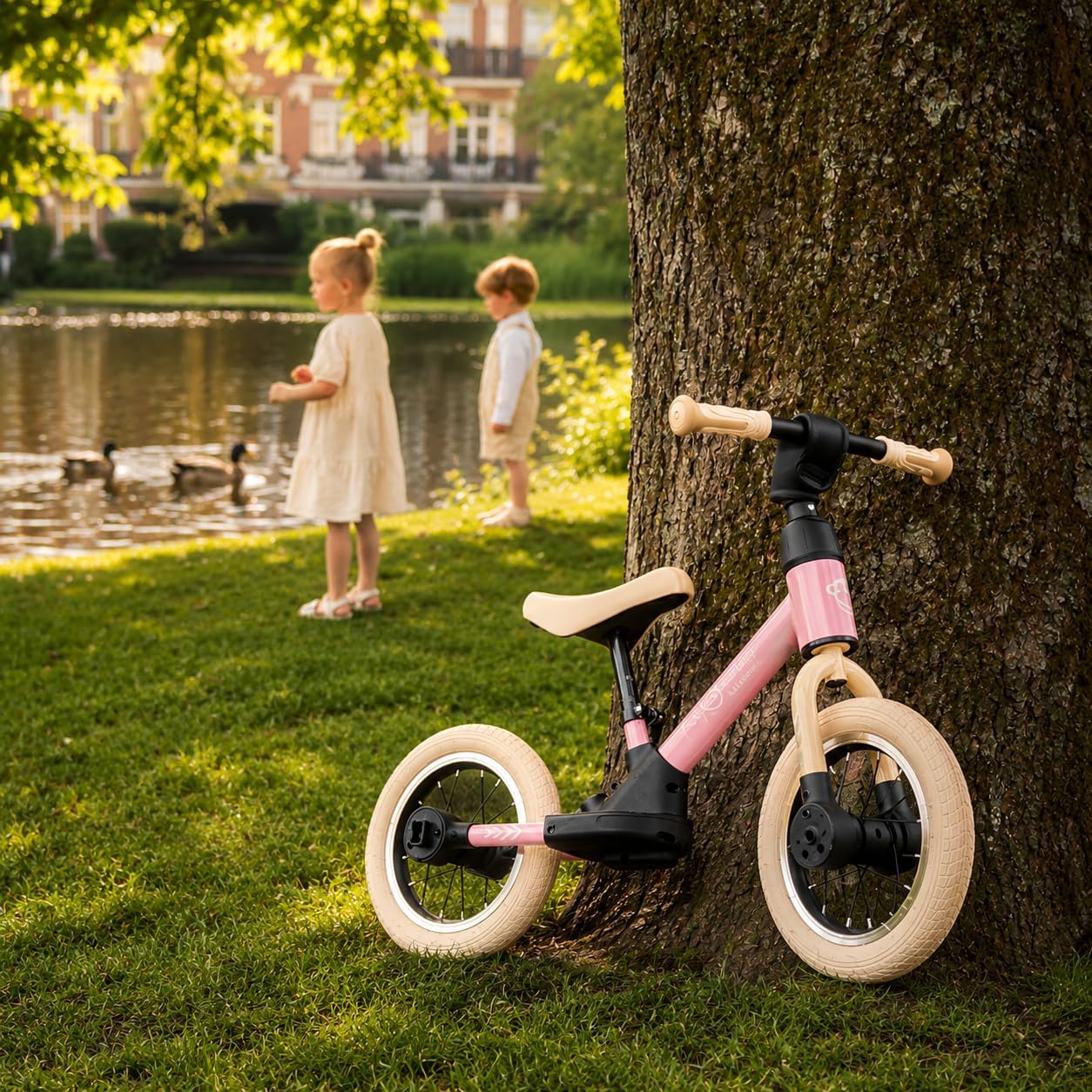 3in1 Laufrad mit Pedalen und Stützrädern, Rosa & Cremeweiss