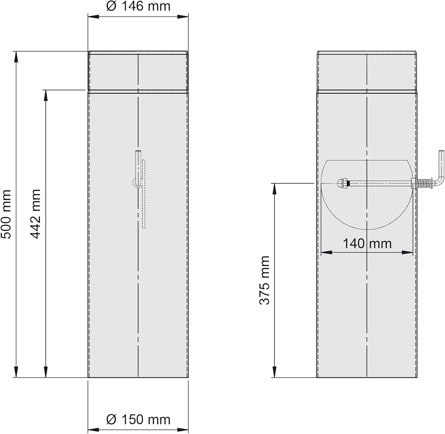 Ofenrohr 150mm mit Drosselklappe, 50cm lang, 50 cm Ofenrohr mit Drosselklappe - Ø 150 mm, Gussgrau