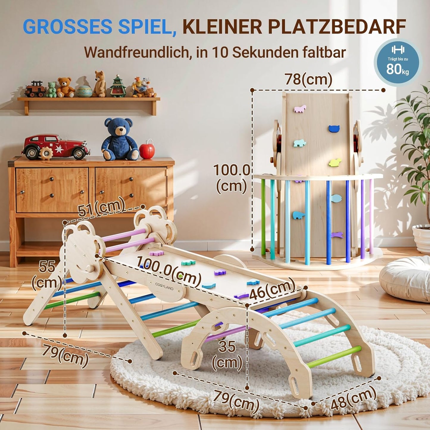 Klettergerüst Indoor, Natur/Kaltfarben