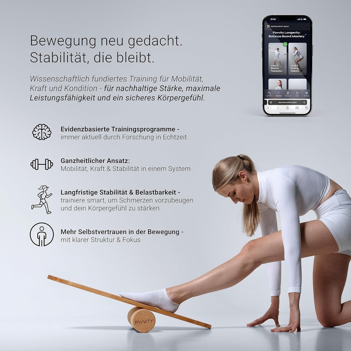 Balance Board aus Eichenholz, Core + Halterung Natureiche