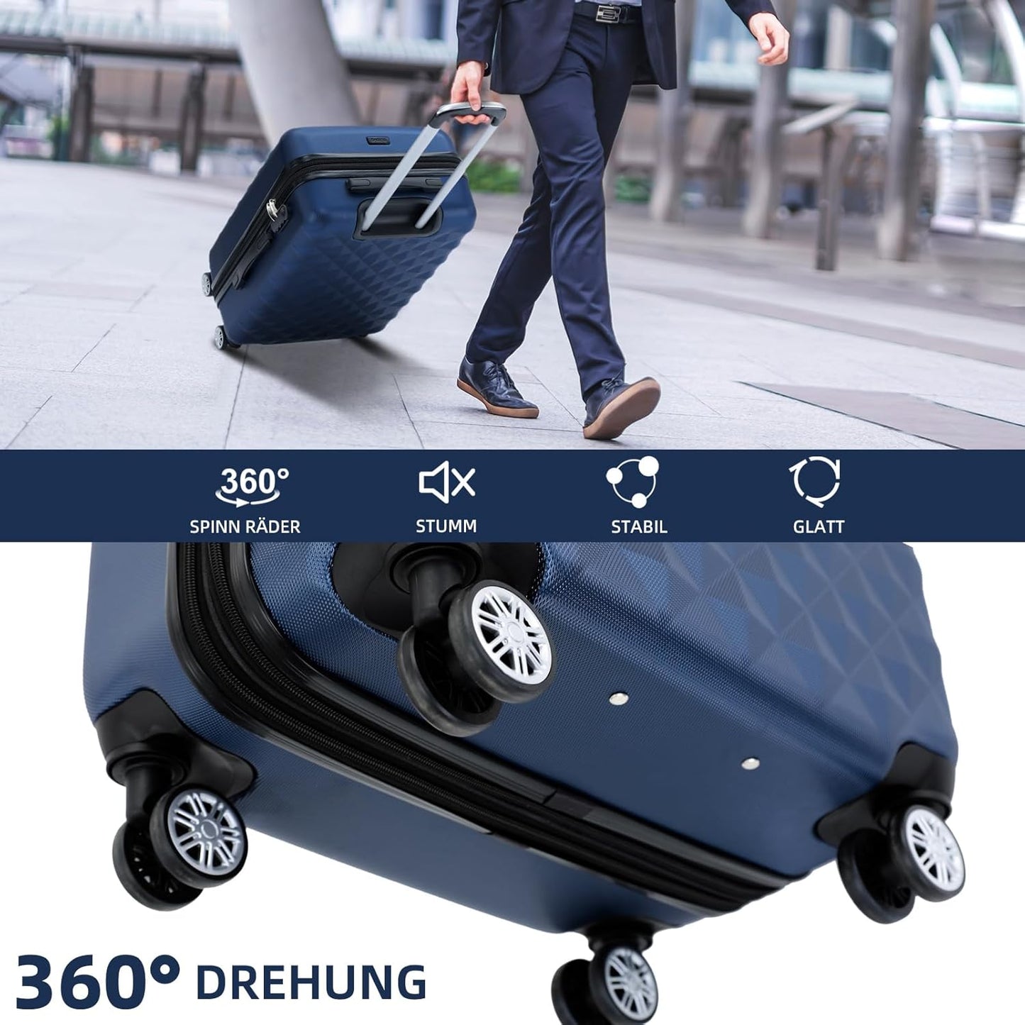 2066 Hartschalenkoffer mit Zahlenschloss, Dunkelblau / L