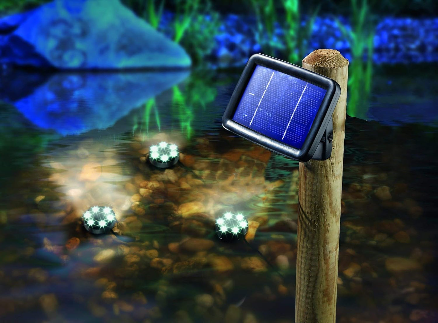 3-teiliges Solar Unterwasserstrahler-Set mit Erdspiess, warmweiss